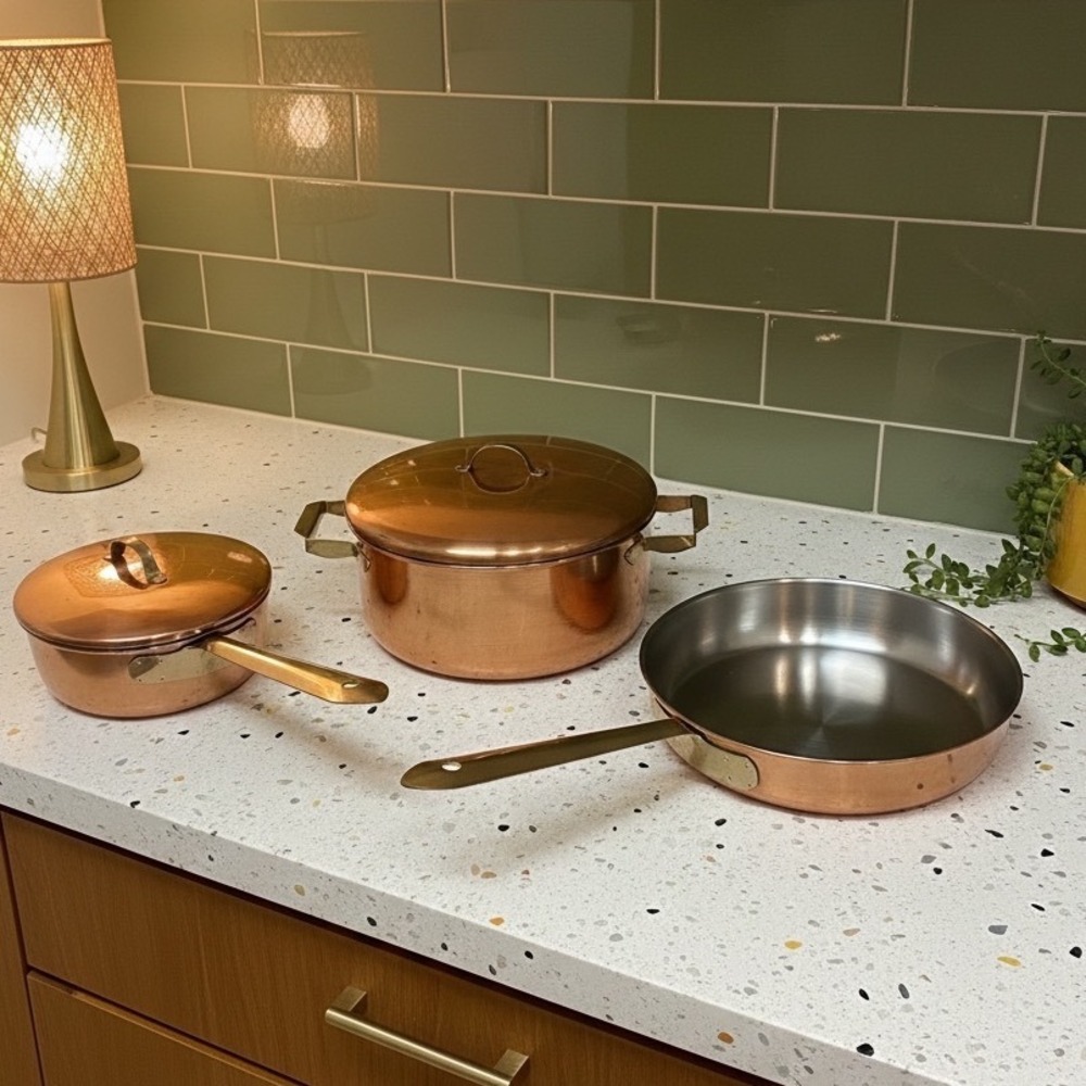 Davidcraft Copper Stainless Steel Cookware Set 5pc 3QT 1QT 8in Skillet Korea